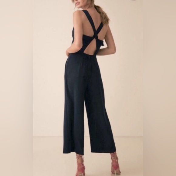 Reiss Amika Crepe Wide Leg Ruffle Sleeveless Cutout Jumpsuit Navy Blue Size 6 - Picture 2 of 10